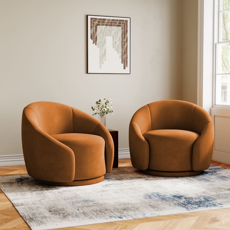 35" Wide Upholstered Swivel Accent Barrel Chairs (Set of 2) - Velvet - Orange