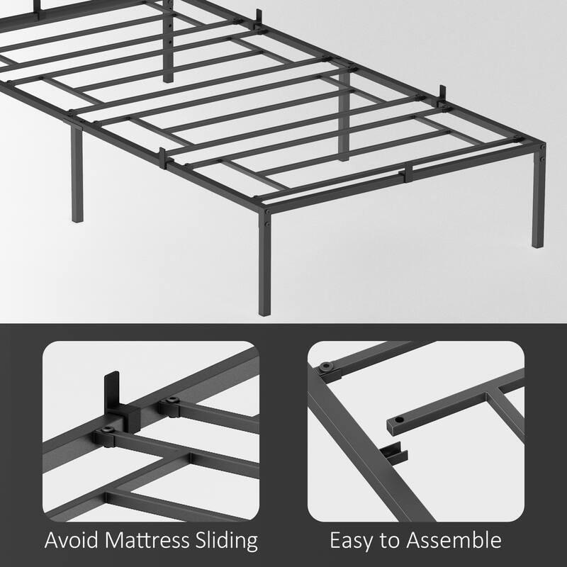 Metal Platform Bed Frame with Storage No Box Spring Steel Slat Support