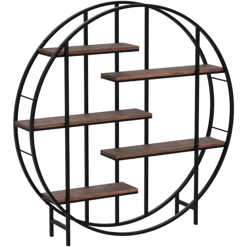 5-Tier Retro Industrial Bookshelf, Metal Frame & Wood Shelves Storage Rack, Multi-Functional Plant Display Stand