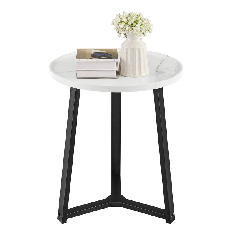 Harper Round Raised Lip Edge Side Accent Table with Mid-century Modern Crossed Metal Bold Pedestal Legs