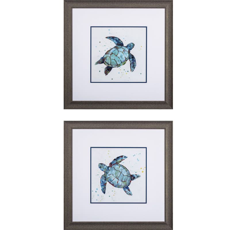 Bubbly Blue Turtle S/2 Framed Art Under glass - 23 X 23 X 1