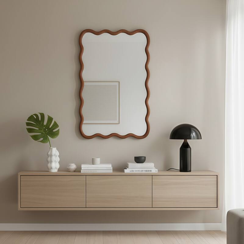 20"x30" Wavy Rectangle Solid Wood Frame Decorative Mirror