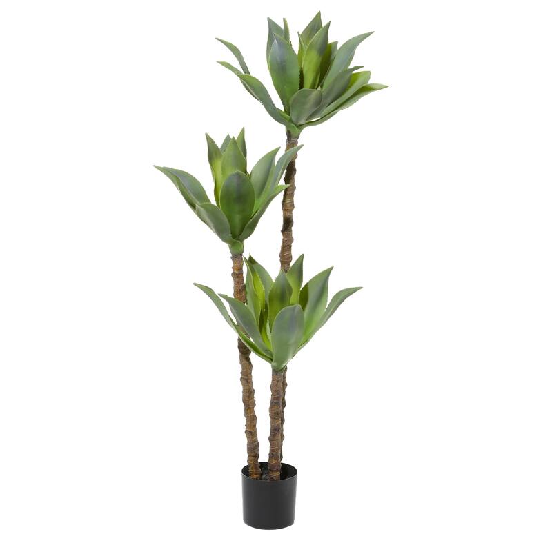 Faux Foliage Dracaena Artificial Tree with Realistic Leaves and Black Plastic Pot - Green - Roche River Decor - 23"W x 19"L x 60"H - Green