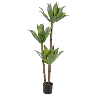 Faux Foliage Dracaena Artificial Tree with Realistic Leaves and Black Plastic Pot - Green - Roche River Decor
