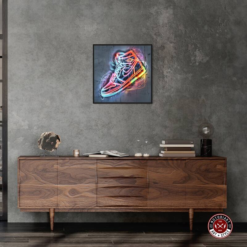 Notoriart Colorful Light Up Neon Sneaker Framed Sneaker 1 Piece Canvas Wall Art