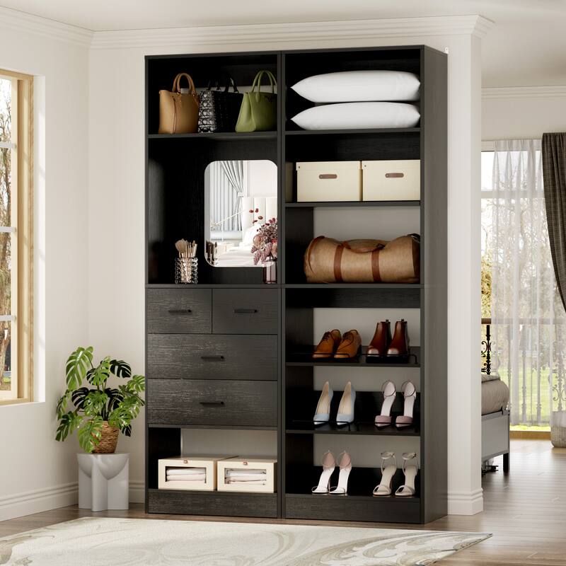 Cimly Set of 2 Freestanding Closet System, 50'' Closet Organizer with Drawers and Shoe Racks for Reach-in/ Walk-in Closet - Black