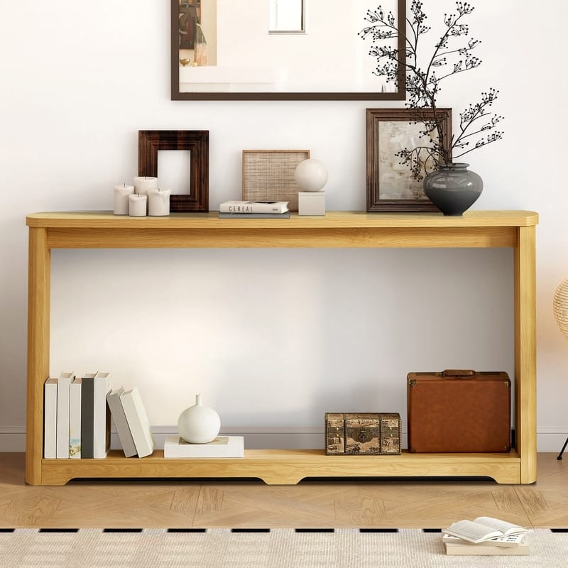 70.1" Narrow Wooden Sofa Table with Corrugated Texture for Entranceways and Living Room Décor - Natural
