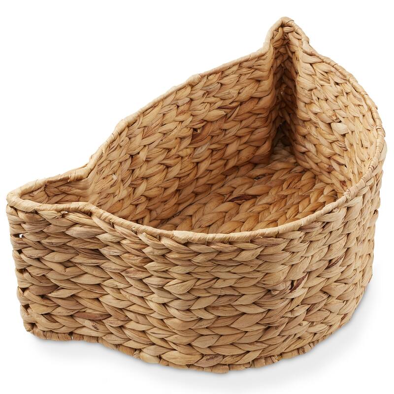 Cat Shaped Storage Basket Organizer Bin for Pet Toys Woven Hyacinth