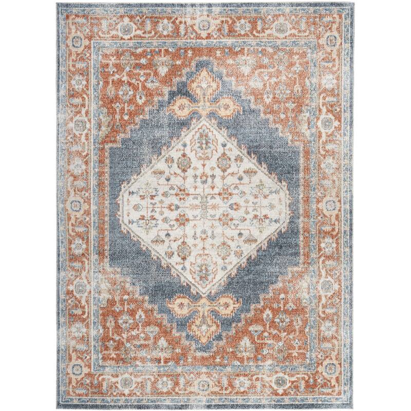 Nourison Abby Machine Washable Indoor only Persian Distressed Area Rug - 9' x 12' - Denim/Multi - Rectangle