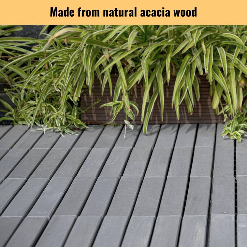 10 PCS Interlocking Deck Tiles Striped Pattern, 12" x 12" Square Acacia Hardwood Outdoor Flooring for Patio,Bancony,Pool Side