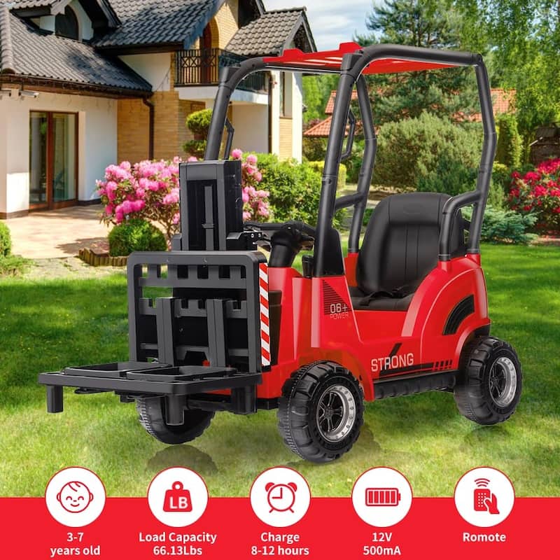 12V Ride-On Forklift for Kids, Electric Construction Car with Remote Control, Liftable Fork and Pallet