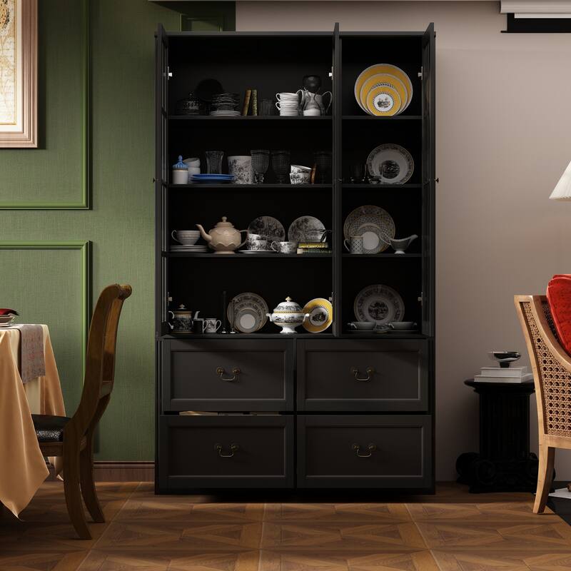78.7" Combo Buffet Bookcase Storage Cabinet Glass Bookshelf Display