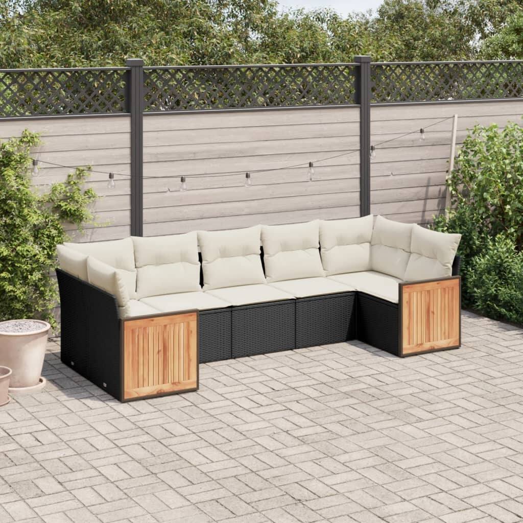 vidaXL Garden Sofa Set Black, Cream white - 24.4 x 24.4 x 27.2 in