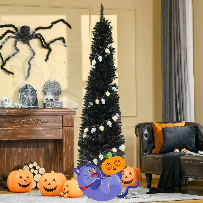 7.5Ft Black Artificial Halloween Christmas Pencil Tree for Home Decor - Halloween Christmas Decorations