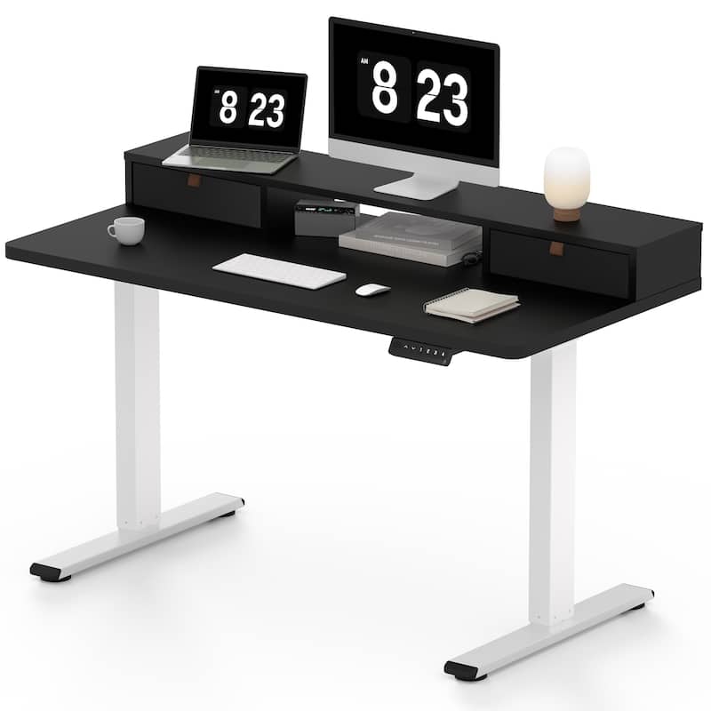 FlexiSpot 48"x24"/55"x24" Ergonomic Height Adjustable Standing Desk with 2 Drawers, Monitor Stand Computer Desk