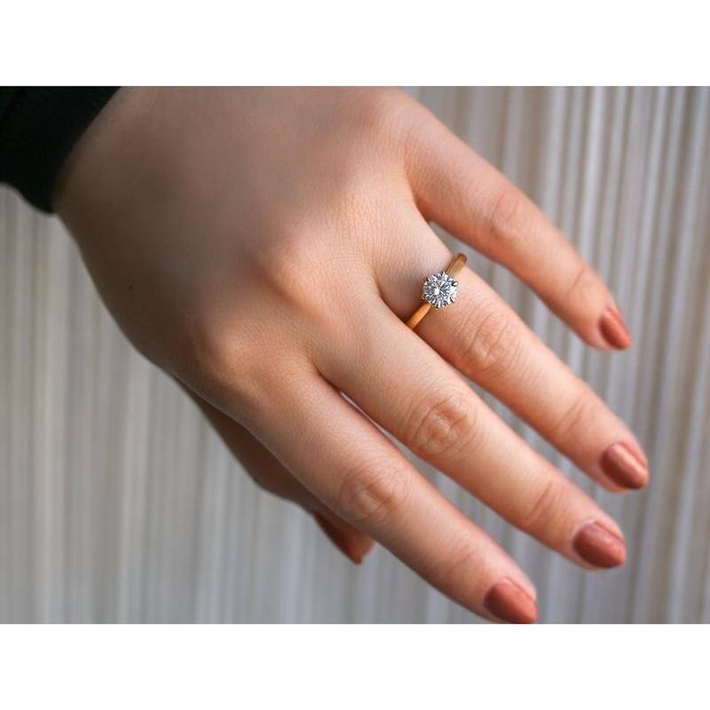 Kobelli 1 Carat Moissanite 14k Solid Gold Round Solitaire Comfort Fit 6-Prong Kyoto Ring