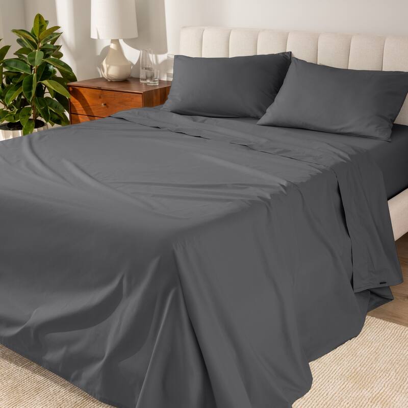Bare Home Organic Cotton Sheet Set - Crisp Percale Weave - Twin XL - Grey
