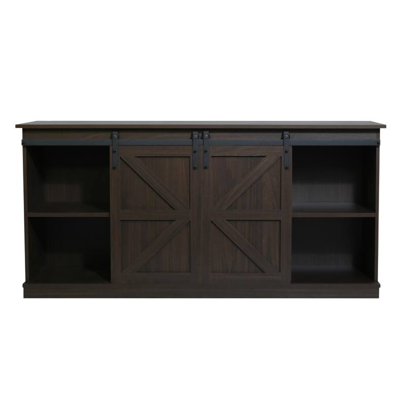 Farmhouse Wood TV Stand with Sliding Barn Door