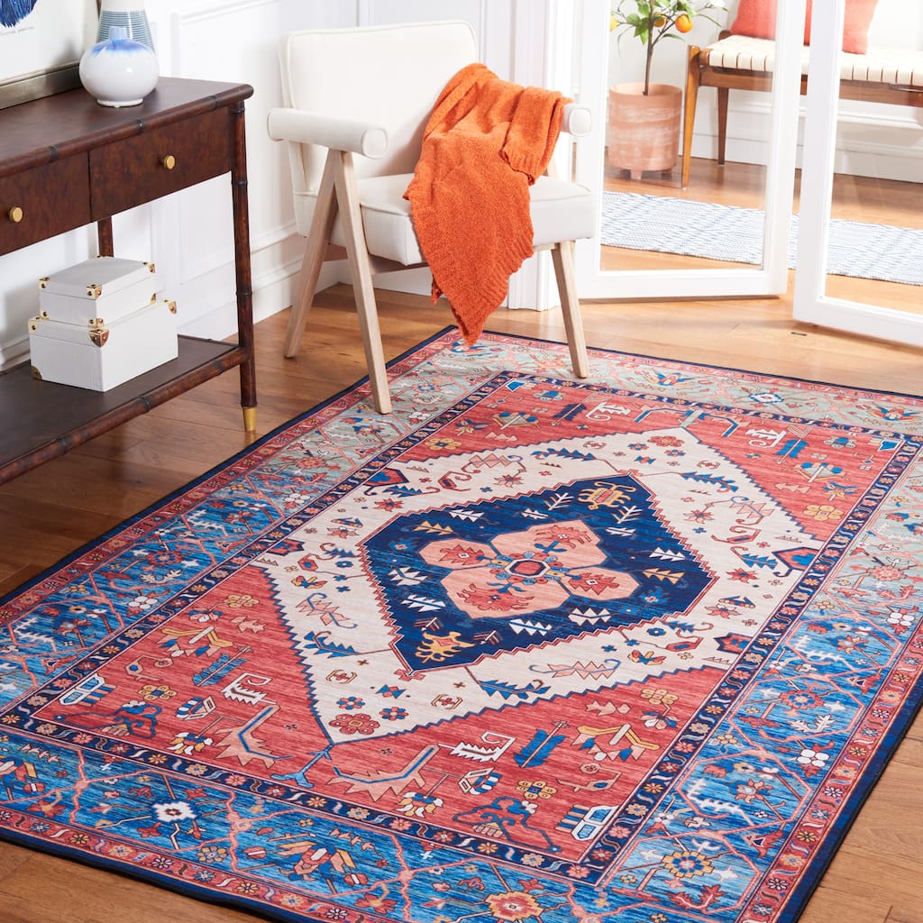 SAFAVIEH Tucson Machine Washable Slip Resistant Dorcas Oriental Medallion