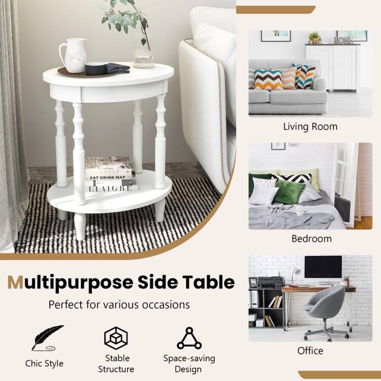 Mid Century Modern 2-Tier Oval Side Table with Storage Shelf - 20.5" x 15.5" x 24.5" (L x W x H)