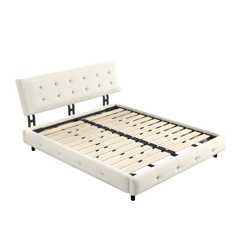Chenille Upholstered Platform Bed with Tufted Headboard & Footboard, Modern Bed Frame with Metal & Wood Slats for Bedroom