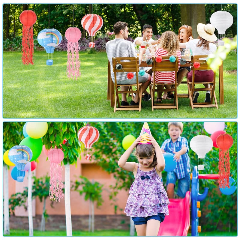 14x12in Rainbow Hot Air Balloon Paper Lantern, White