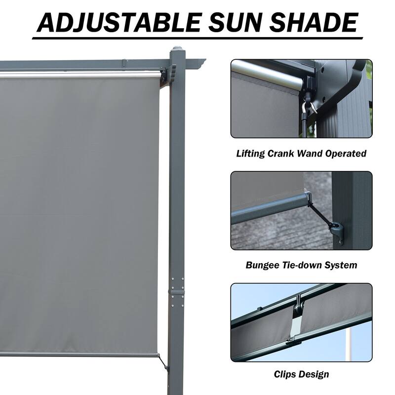 Aoodor Outdoor Pergola with Retractable Shade Canopy, Dark Gray Matte Aluminum Frame