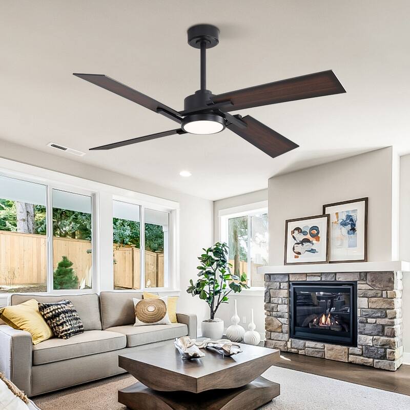 MLiAN 56 In./ 72 In. 4 Plywood Blades Indoor LED Light Ceiling Fan with Remote...