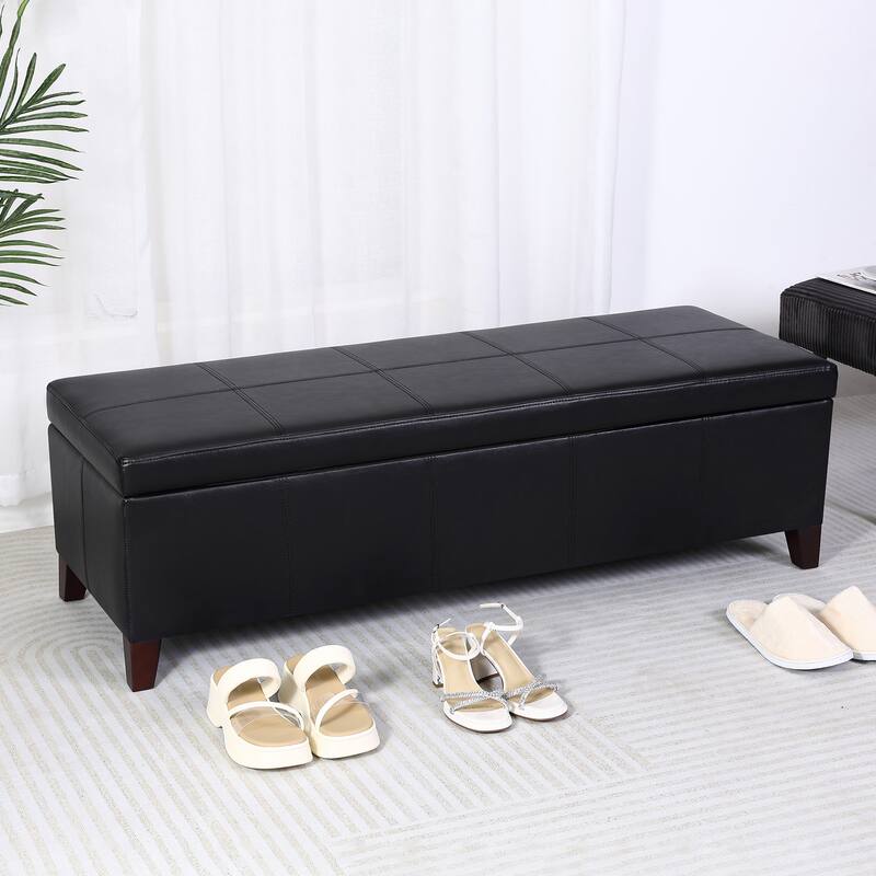 Adeco Faux Leather Storage Ottoman Bench for Bedroom