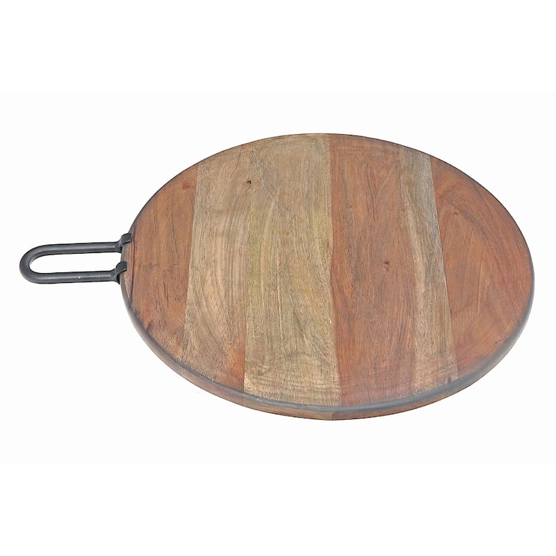 IH Casa Decor Gray Acacia Wood Round Board With Gunmetal Handle