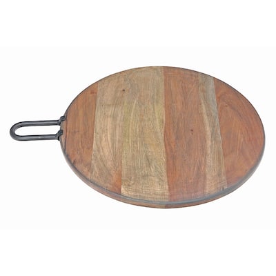 IH Casa Decor Gray Acacia Wood Round Board With Gunmetal Handle
