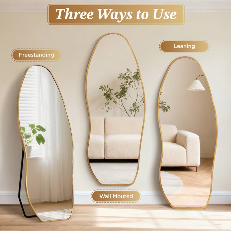 Aluminum Alloy Irregular Full-Length Floor Mirror-Freestanding, Wall-Mounted or Leaning - 24x63