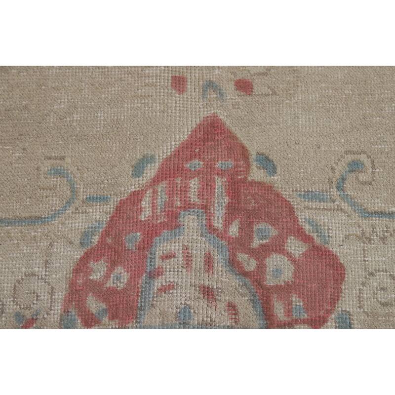 Medallion Tabriz Persian Area Rug Hand-Knotted Beige Wool Carpet - 9'2"x 12'8"