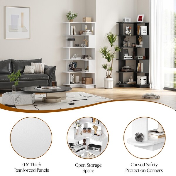 5-Tier Corner Bookshelf,L-Shaped Bookcase Freestanding Storage