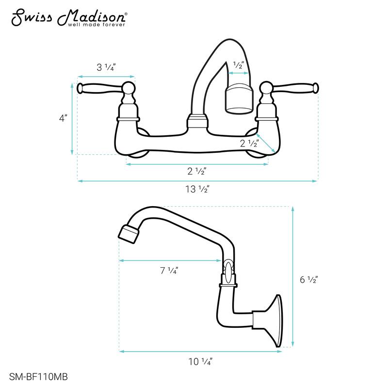 Loire Wall-Mounted Faucet In Matte Black - 10.24" x 6.3" 12.99"