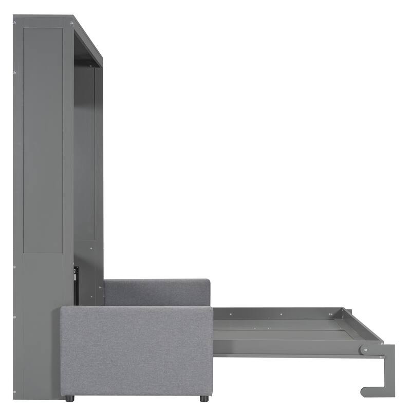 Gray Queen Size Multifunctional Design Murphy Bed with Cushion and Storage Space for Bedroom