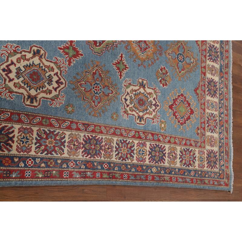 Light Blue Kazak Area Rug Hand-Knotted Bedroom Wool Carpet - 4'10" x 6'7"