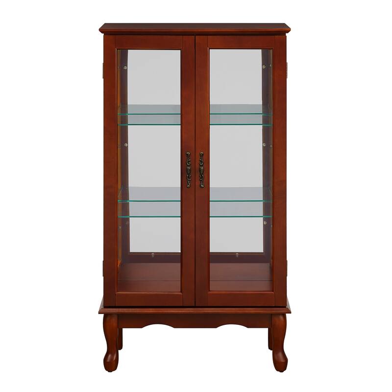 Rustic Vintage Lighted Curio Diapaly Cabinet with Adjustable Shelves