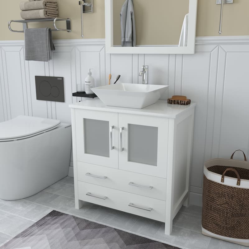 Vanity Art 30-inch Single Sink Bathroom Vanity Set With Engineered Marble Top and Free Mirror - 30 x 18.5 x 36 Inches