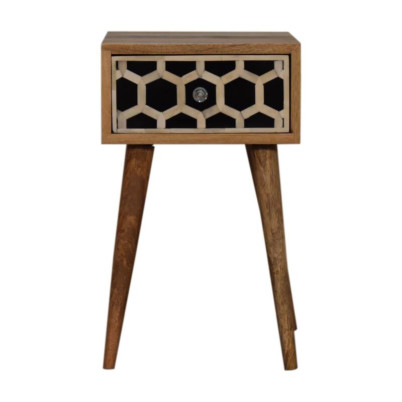 HomeRoots 20" Black White And Brown Solid Wood Geometric Bone Inlay One Drawer Nightstand