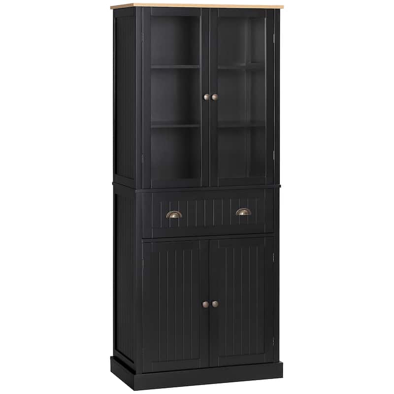 HOMCOM Freestanding Kitchen Pantry, 5-tier Storage Cabinet with Adjustable Shelves and Drawer, Black