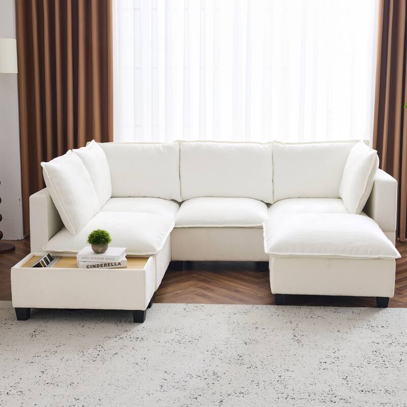 90" Modular U-Shaped Sectional Sofa with a Movable Ottoman,a Coffee Table with Hidden Charging Devices