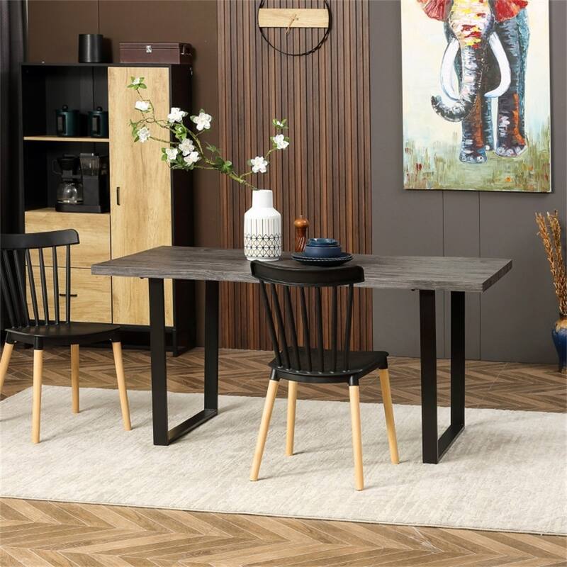 Storm Grey-Jet Black MDF Steel 6 Seater Dining Table with Wavy Edge - 63" L x 33.5" W x 29.5" H