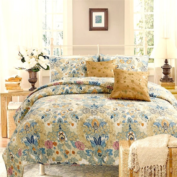 Cozy Line Florabella Cotton Golden Floral 3-pc. Reversible Quilt