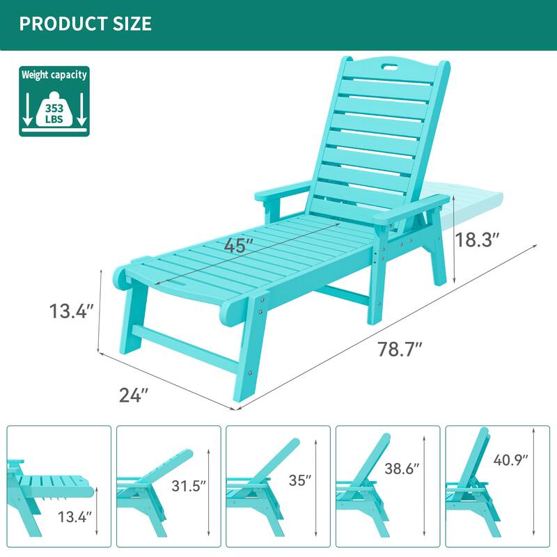 78.7" Long Reclining Outdoor Chaise Lounge