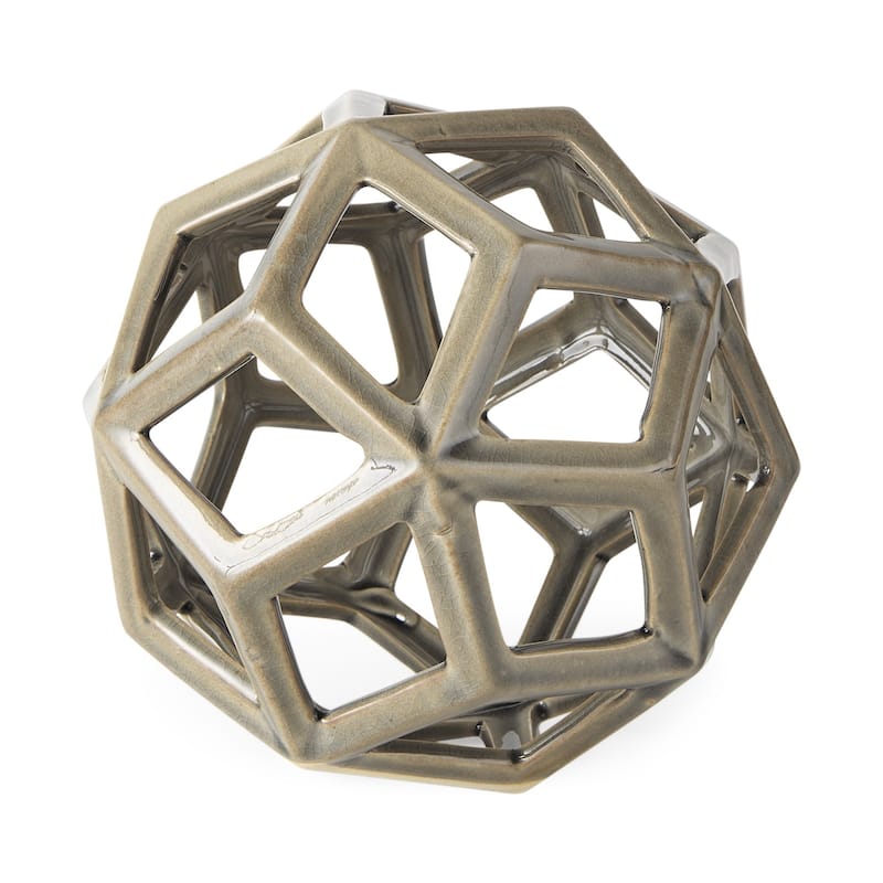 HomeRoots 7" White Ceramic Decorative Orb Tabletop Sculpture - 7"W x 7"D x 7"H - Green