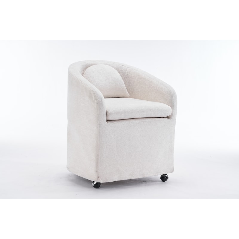 Set of 1,Chenille Fabric Dining Armchair With Back Cushion and Universal Wheels