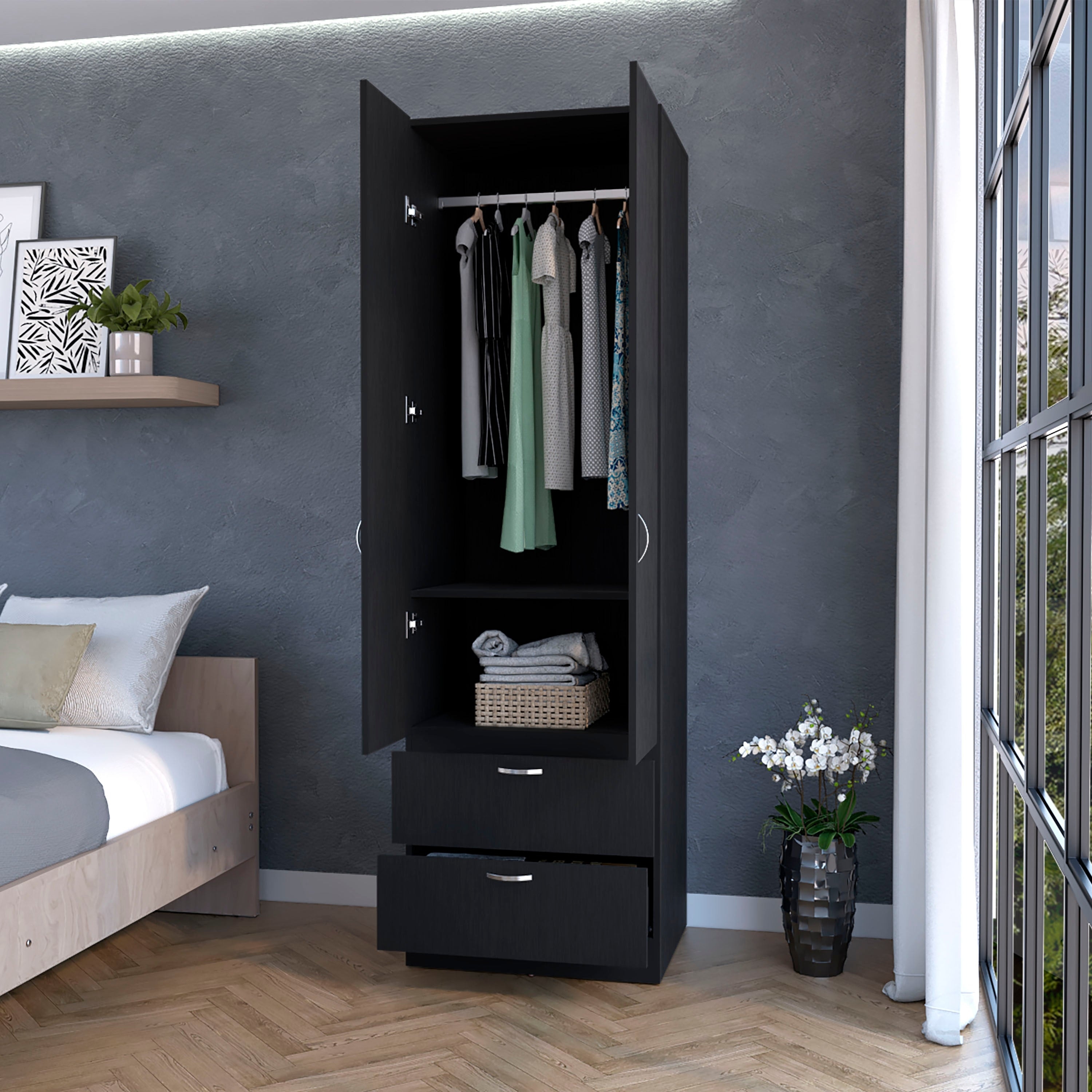 Tall Mayer Wardrobe in Melamine with Two Doors and Two Drawers
