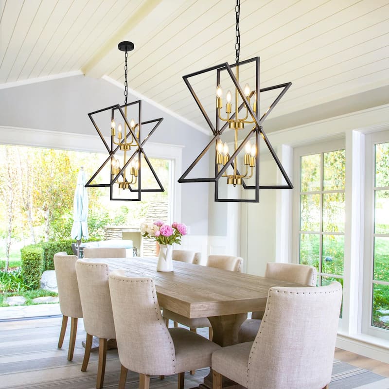 8 -Lights Candle Dimmable Two Tiers Rectangle Chandeliers
