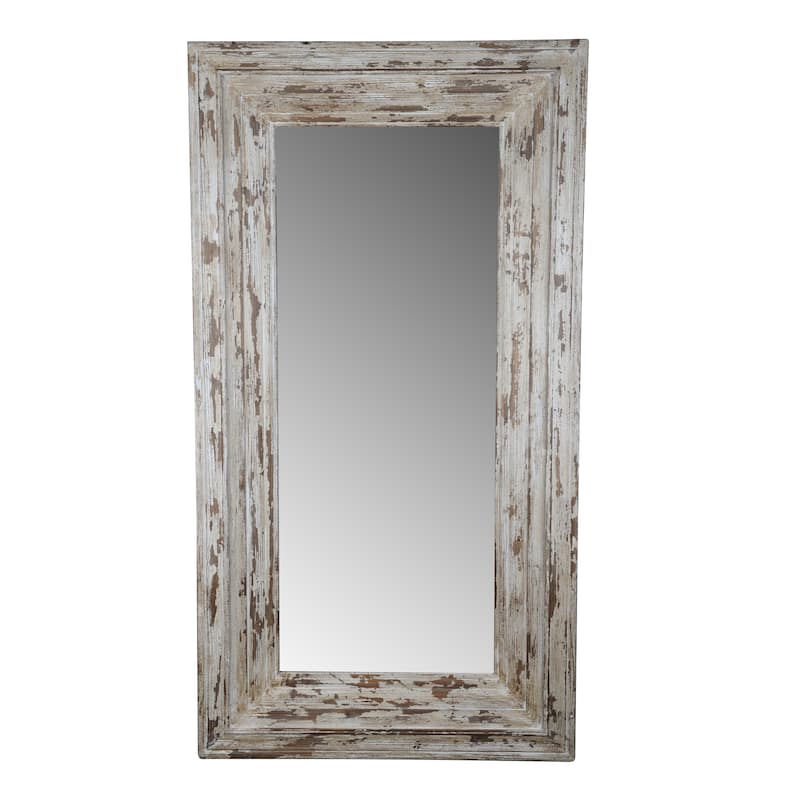 Full Length Rectangle Floor Mirror with Distressed Wood Frame